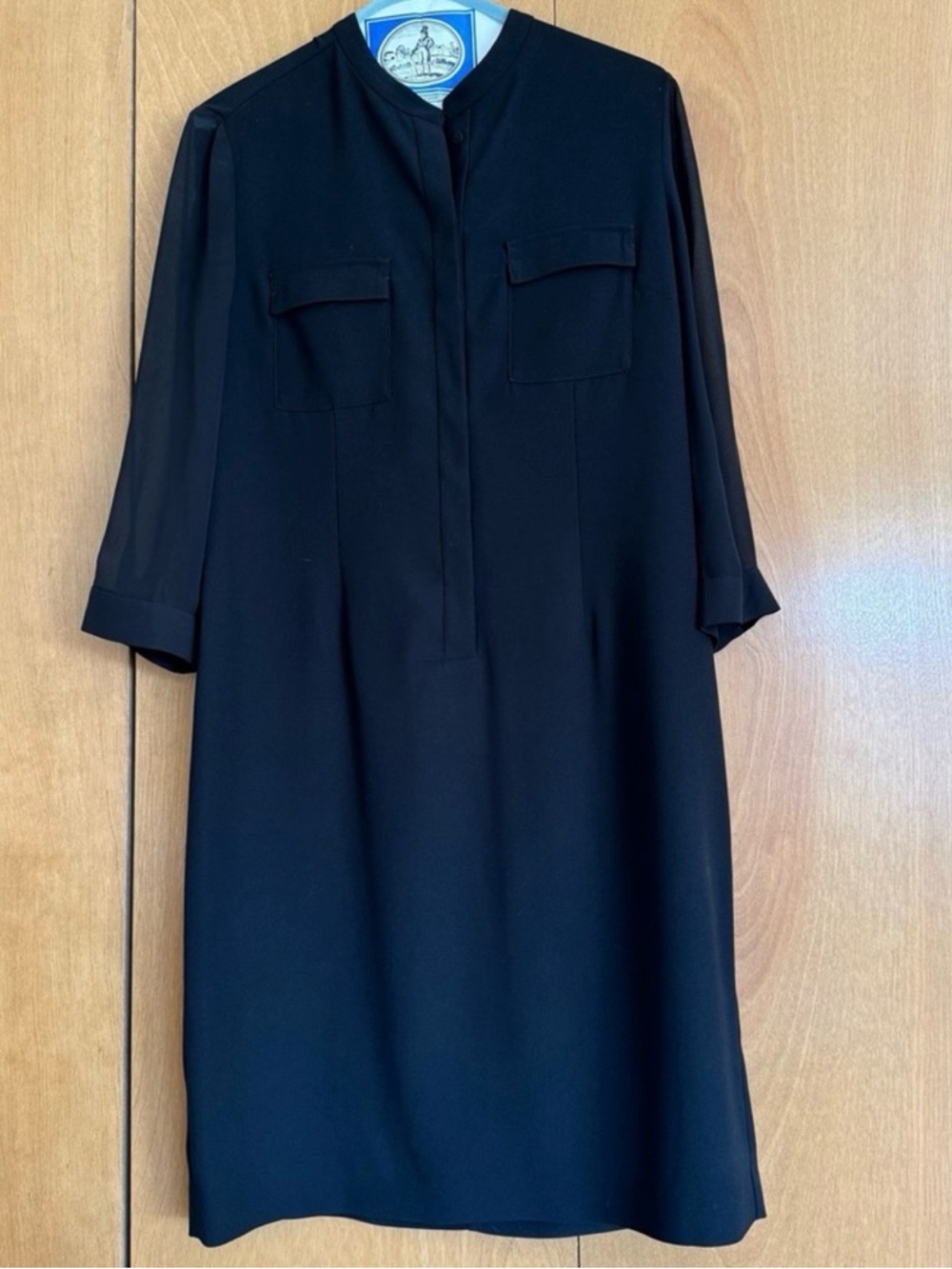 Tahari Black Sheer Long Sleeve Minimalist Tunic Sheath Mini Dress Size 10 - Picture 3 of 8